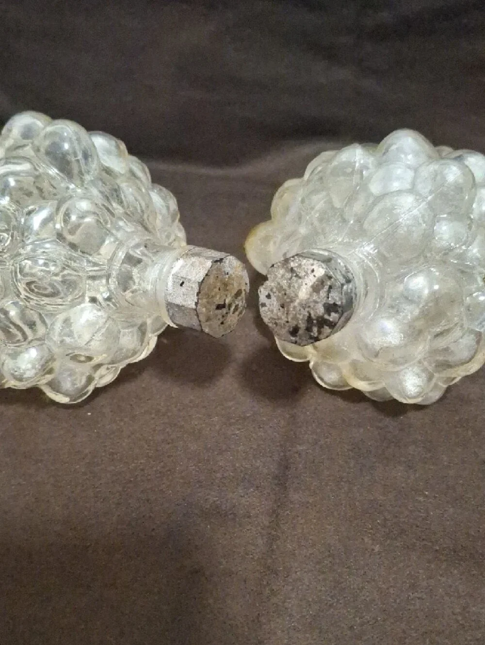 Vintage Glass Grape Cluster Decanters - Clear Iridescent Made In France MCM